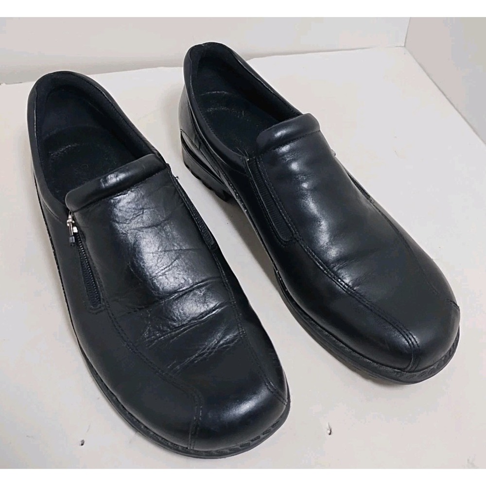 St. John's Bay Loafers Women's Size 7m Black Block Heel Zipper‎ Slip On Shoes